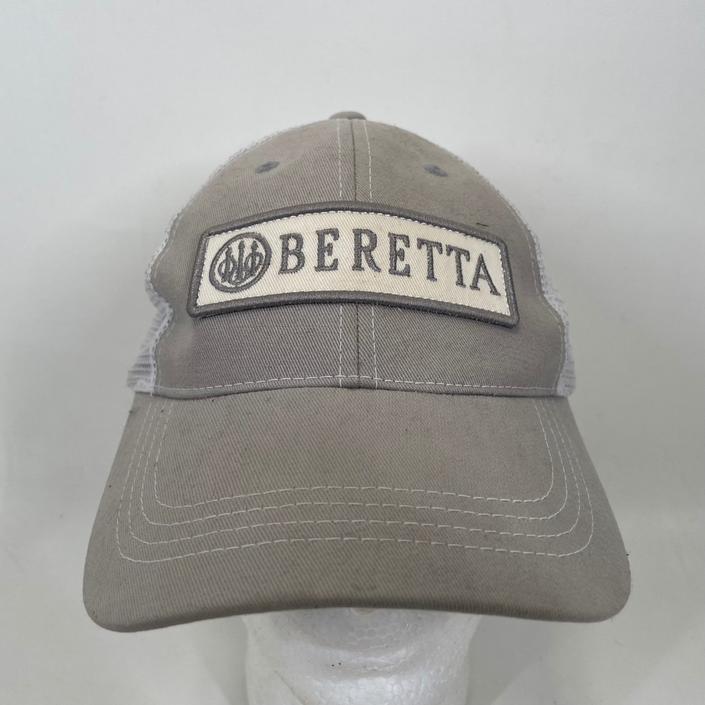 Beretta Gray White Mesh Trucker Hat Embroidered Logo Patch Adjustable Cap UNI